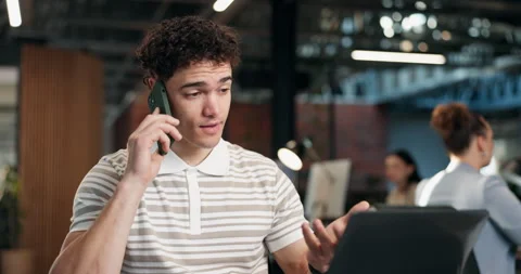 Laptop, phone call and programming with man at work for design, problem solving Stock Footage 340605402