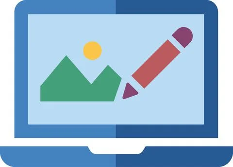 Laptop with photo editing program flat icon Stock Illustration