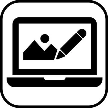 Laptop with photo editing software icon Stock Illustration