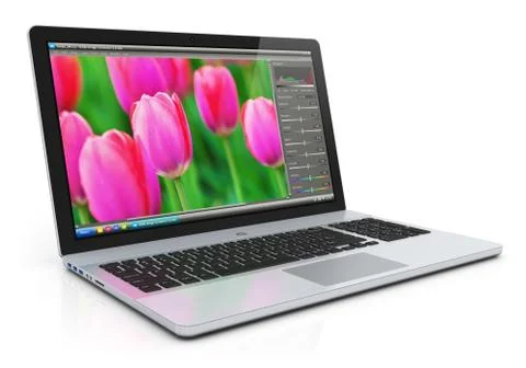 Laptop with photo editing software Stock Illustration