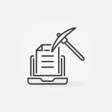 Laptop with Pick-axe vector line concept icon Stock Illustration