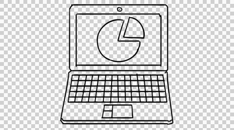 Laptop with Pie Chart line drawing illustration animation trasnparent background Stock Footage 43795495