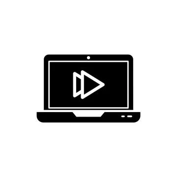 Laptop with play icon video content remote work media symbol Stock Illustration