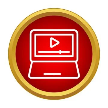 Laptop playing streaming video content in outline style Stock Illustration