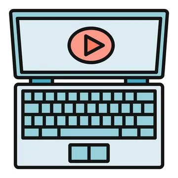 Laptop playing video content with play button icon Stock Illustration
