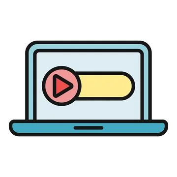 Laptop playing video content with play button icon 库存插图