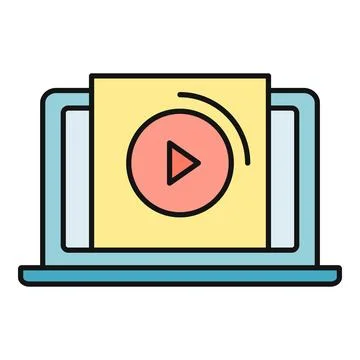 Laptop playing video content on screen icon Stock Illustration