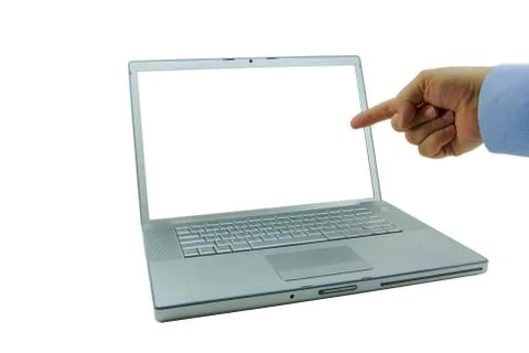 Laptop pointed finger Stock Photos