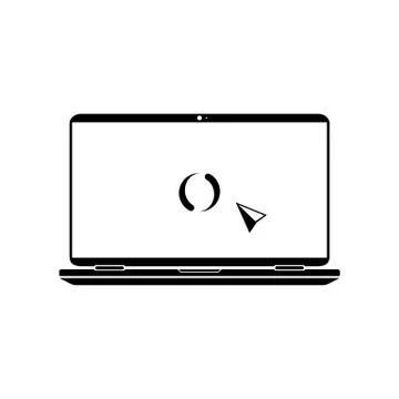 Laptop with pointer and download or mouse cursor icon in black on an isolated Illustrazione stock