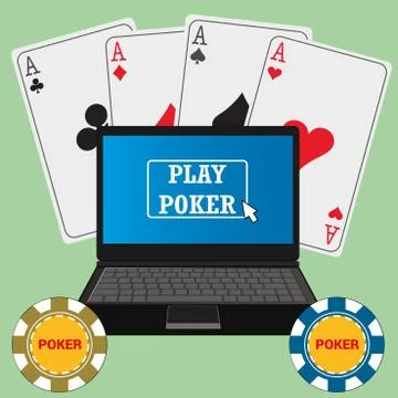 Laptop with the poker application on the screen Stock Illustration