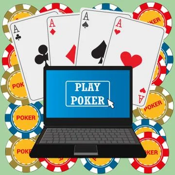 Laptop with the poker application on the screen Stock Illustration
