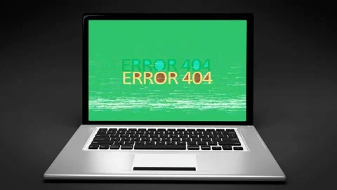 Laptop portable computer , ERROR 404 text with vintage 80s VHS damages lines Stock Footage 119341503