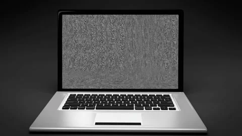 Laptop portable computer screen, black and white analog tv static screen Stock Footage 119340837