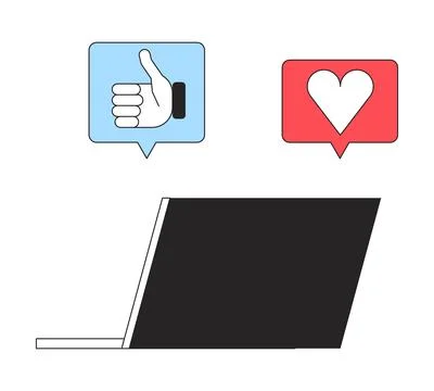Laptop with positive feedback notifications concept vector spot illustration Stock Illustration