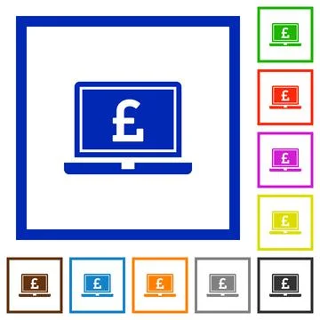 Laptop with Pound sign flat framed icons イラスト素材