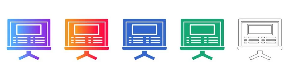 Laptop Presentation Interface Icon Set 스톡 일러스트