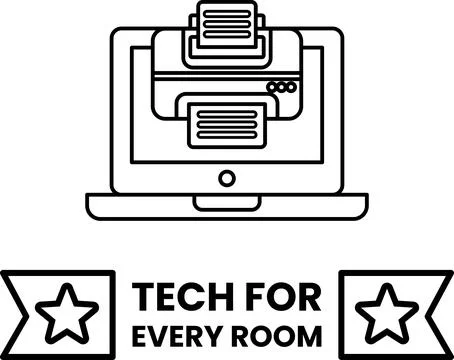 A laptop with a printer on top of it Stockillustratie