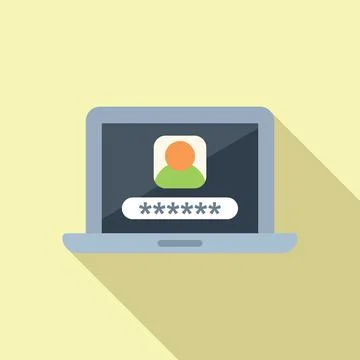 Laptop privacy icon flat vector. Data protect Stock Illustration