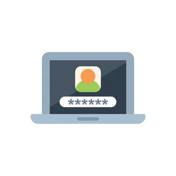 Laptop privacy icon flat vector. Data protect Stock Illustration