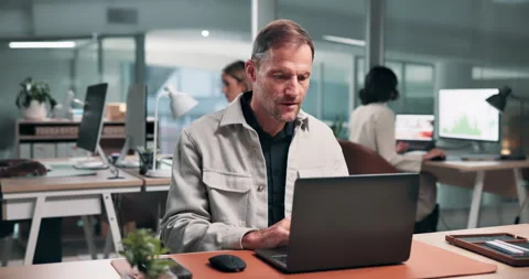 Laptop, problem solving and businessman in office with research for finance Stock Footage 341572318