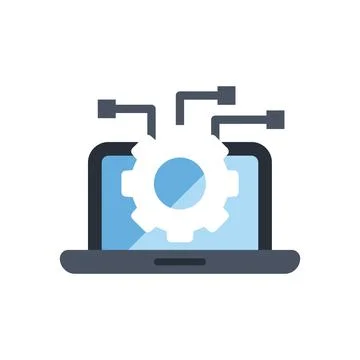 Laptop processing data with gear setting icon 스톡 일러스트
