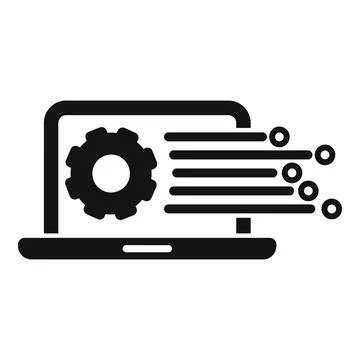 Laptop processing data stream with gear icon Illustrazione stock