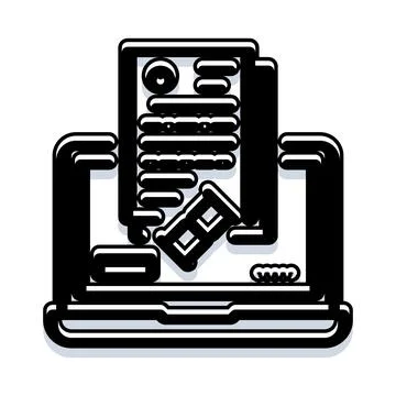Laptop processing document with hourglass loading icon Stock Illustration