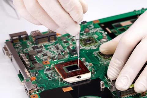 Laptop processor installing Stock Photos