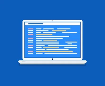 Laptop, Program Code, Computer Program Creation Stock Illustration
