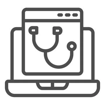Laptop program page with stethoscope line icon, pcrepair concept, laptop vector Stock-Illustration