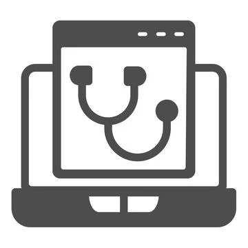 Laptop program page with stethoscope solid icon, pcrepair concept, laptop vector Stock Illustration