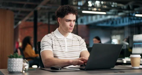 Laptop, programming and typing with man at work for design, problem solving or Stock Footage 340605949