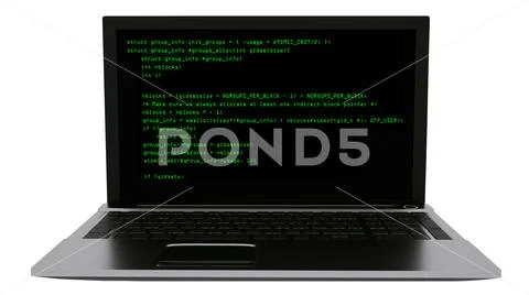 Laptop with Programming Code on White Background. 3D illustration Photos