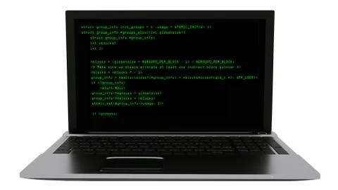 Laptop with Programming Code on White Background. 3D illustration 库存照片
