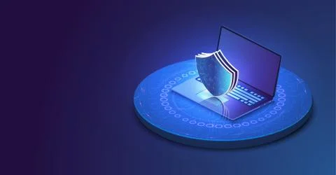 Laptop with protected guard shield security concept. Security, privacy or oth Stock Illustration