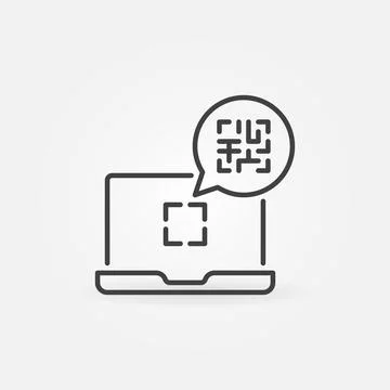 Laptop with QR Code vector concept line icon 库存插图