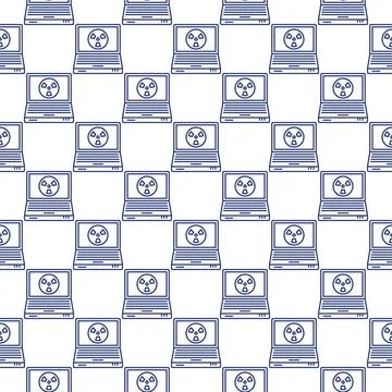 Laptop with Radiation sign vector linear seamless pattern Illustrazione stock