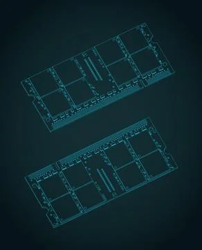 Laptop RAM module isometric blueprints Stock Illustration