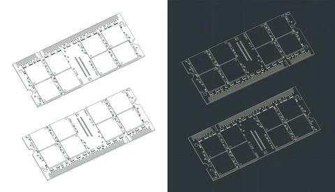 Laptop RAM module isometric drawings Illustrazione stock