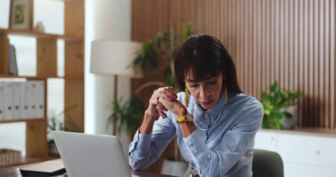 Laptop, reading and documents with business woman in office for account, budget Stock Footage 330063588