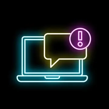 Laptop receiving warning message neon notification glow Stock-Illustration