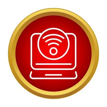 Laptop receiving wireless internet connection signal icon Stock Illustration