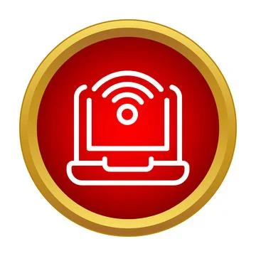 Laptop receiving wireless network signal in red circle icon Illustrazione stock