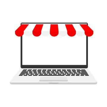 Laptop with red awning. Stock Illustration