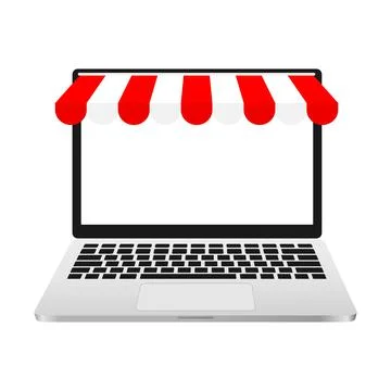 Laptop with red awning. Stock Illustration