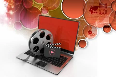 Laptop with reel Stock Illustration