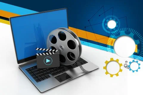 Laptop with reel Illustrazione stock