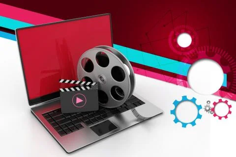 Laptop with reel Stock Illustration