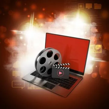 Laptop with reel Stock Illustration