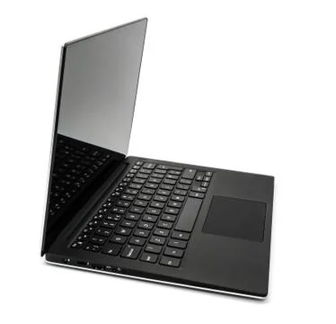 Laptop, with reflection in the screen, isolated on a white Stock Photos